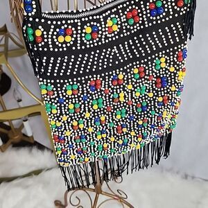Vintage Candy Dot beaded Shoulder Bag with groovy fringe